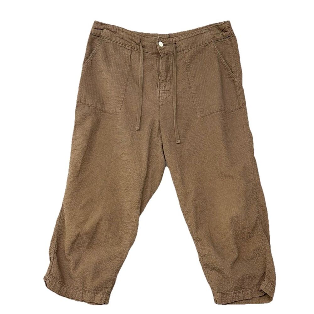 Fresh Produce Womens Pants Capri M Slubbed Cotton Tan Jogger Beachy Casual